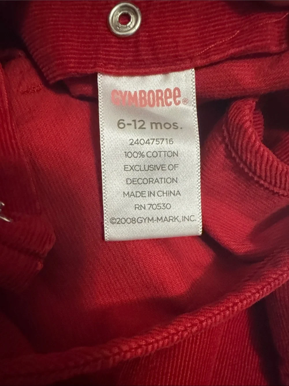 Gymboree Red Corduroy Overalls with Gingerbread Girl Pocket Pal - 6-12 months
